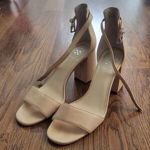 Vince Camuto Cream Leather Ankle Strap Heels